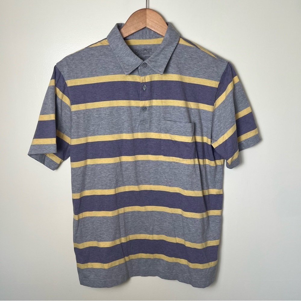 Patagonia Men’s Retro Organic Cotton Purple Yellow Striped Polo Short Sleeve M
